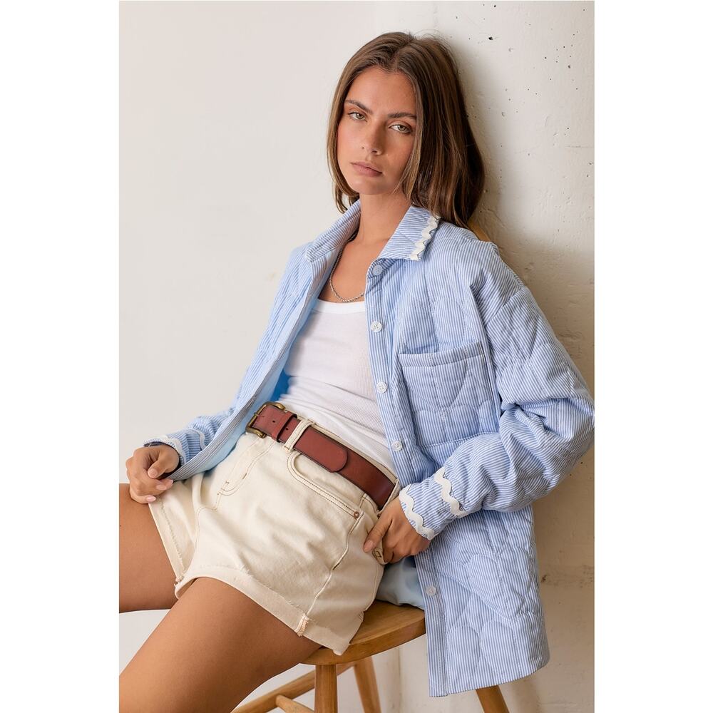 Promise Size Medium Blue Striped Quilted Shacket